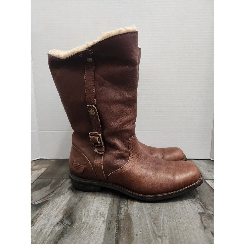UGG Australia BELLVUE Dark Brown Waterproof Logo Boots 7 US
